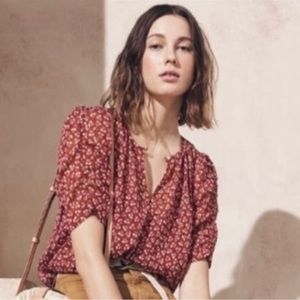 J. Crew | Rust Floral Keyhole Neckline Puff Sleeve Light
Airy Blouse